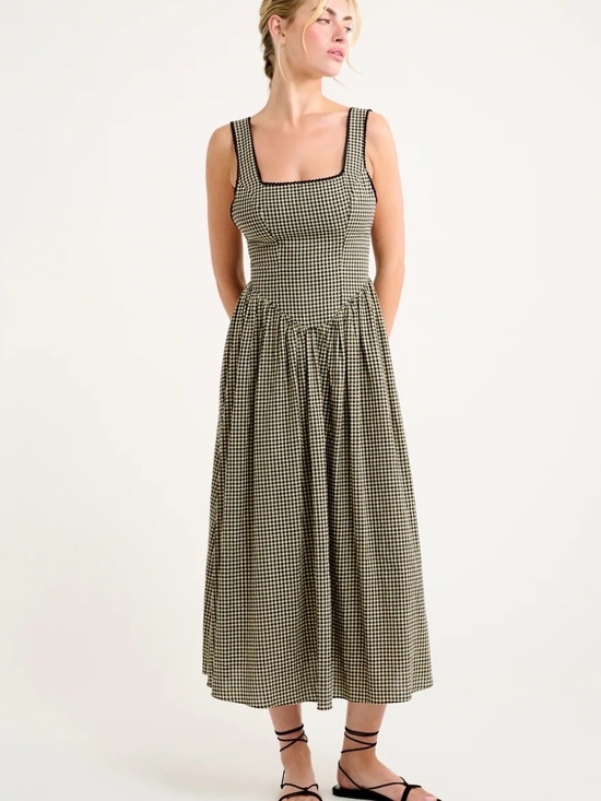 Rumored Dresses & Skirts - Rumored Black & Cream Gingham Square-Neck Midi Dress